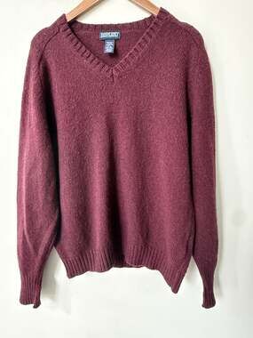 Lands End Womens 100% Wool Pullover Sweater Large Burgundy Preppy Academia